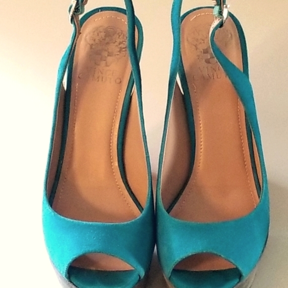 VINCE CAMUTO MAZIN PEACOCK COMBO/TRUE SUEDE SLINGBACK SHOES - Size 8 - Picture 3 of 4